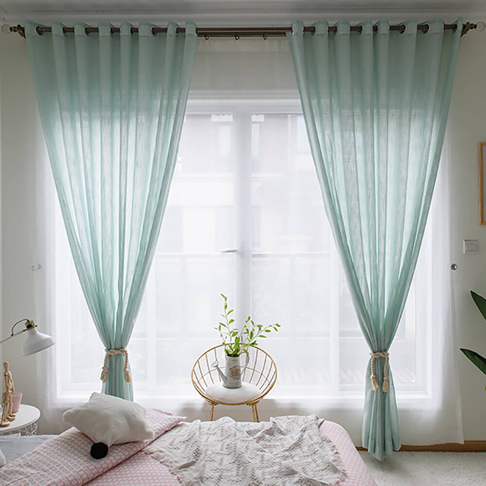 Aua Sky Green Sheer Curtains  Drapes for Bedroom 1 Set of 2 Panels - Anady Top Space Design