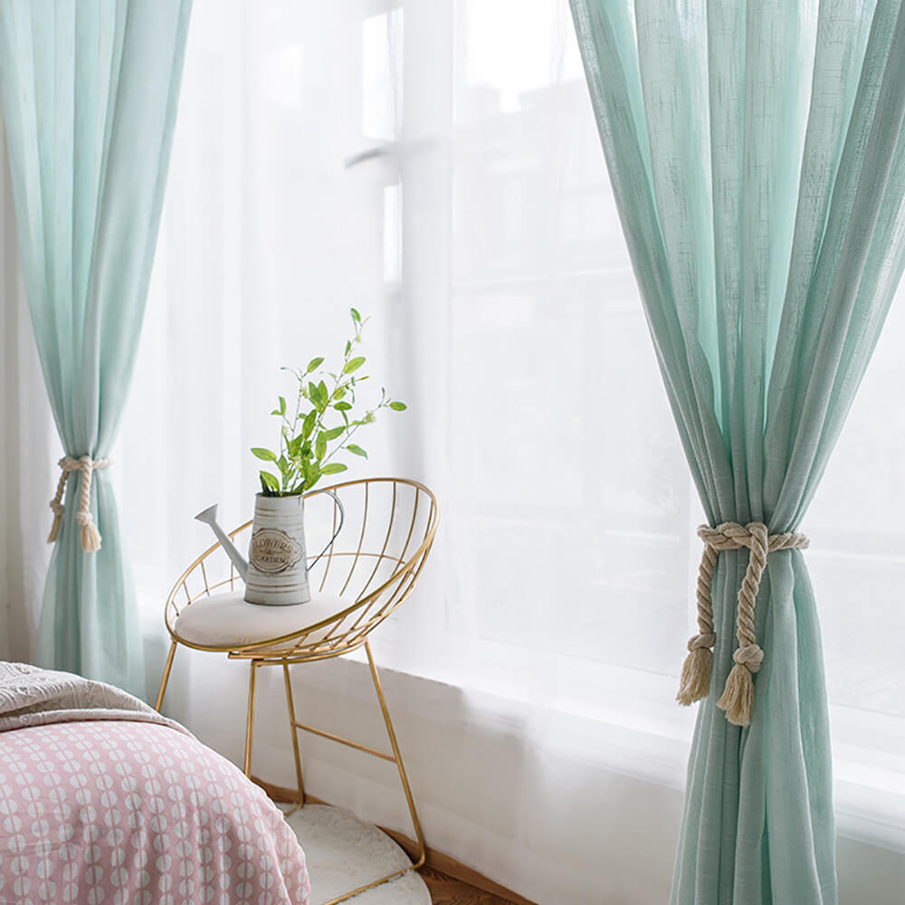 Aua Sky Green Sheer Curtains  Drapes for Bedroom 1 Set of 2 Panels - Anady Top Space Design