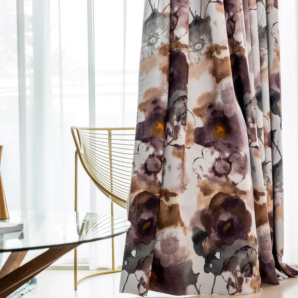 unique purple and brown drapes art watercolor dining room window curtains for sale