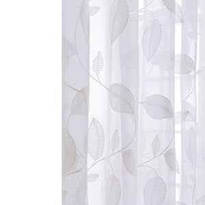 White Leaf Vine Embroidered Sheer Curtains Voile Drapes