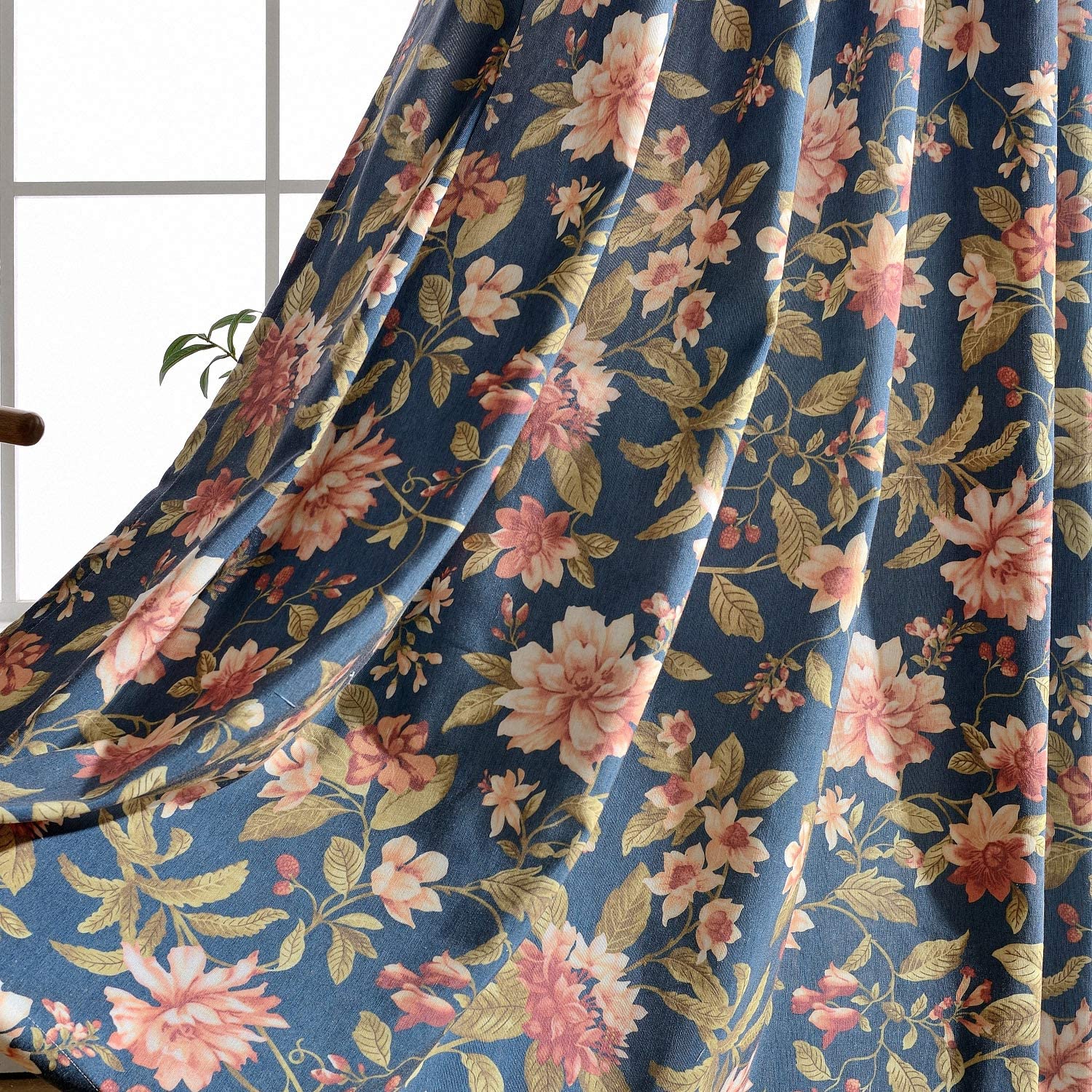 navy vintage floral curtains room darkening drapes for living room