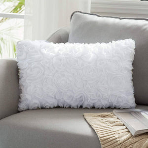 Full Embroided White Rose Flower Pillow Cover Cases 1 set of 2 Pillow Cases