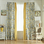 yellow and grey floral stitching curtains living room drapes for sale