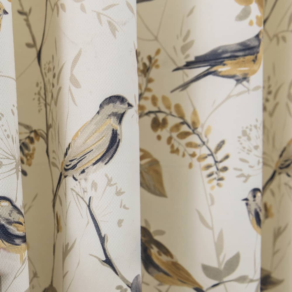 White Yellow Gray Birds Floral Curtains Living Room Blackout Drapes