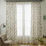 White Yellow Gray Birds Floral Curtains Living Room Blackout Drapes
