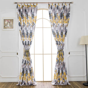 yellow gray floral curtains door pinch pleated drapes