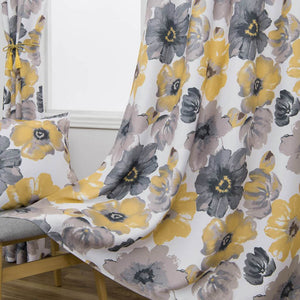 yellow gray floral curtains for kitchen