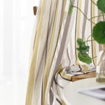 Yellow Gray Striped Sheer Curtains for Bedroom/Living Room 2 Panels