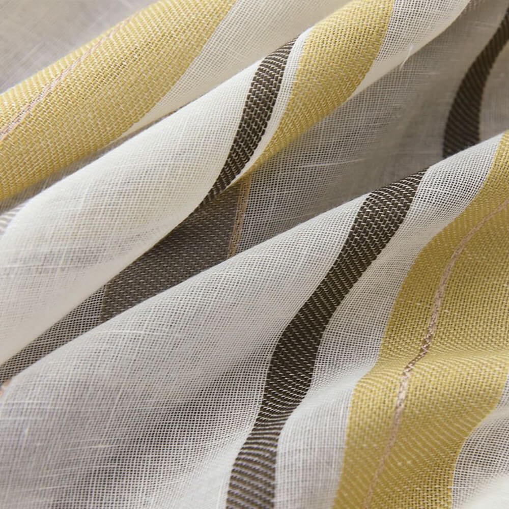 Yellow Gray Striped Sheer Curtains for Bedroom/Living Room 2 Panels