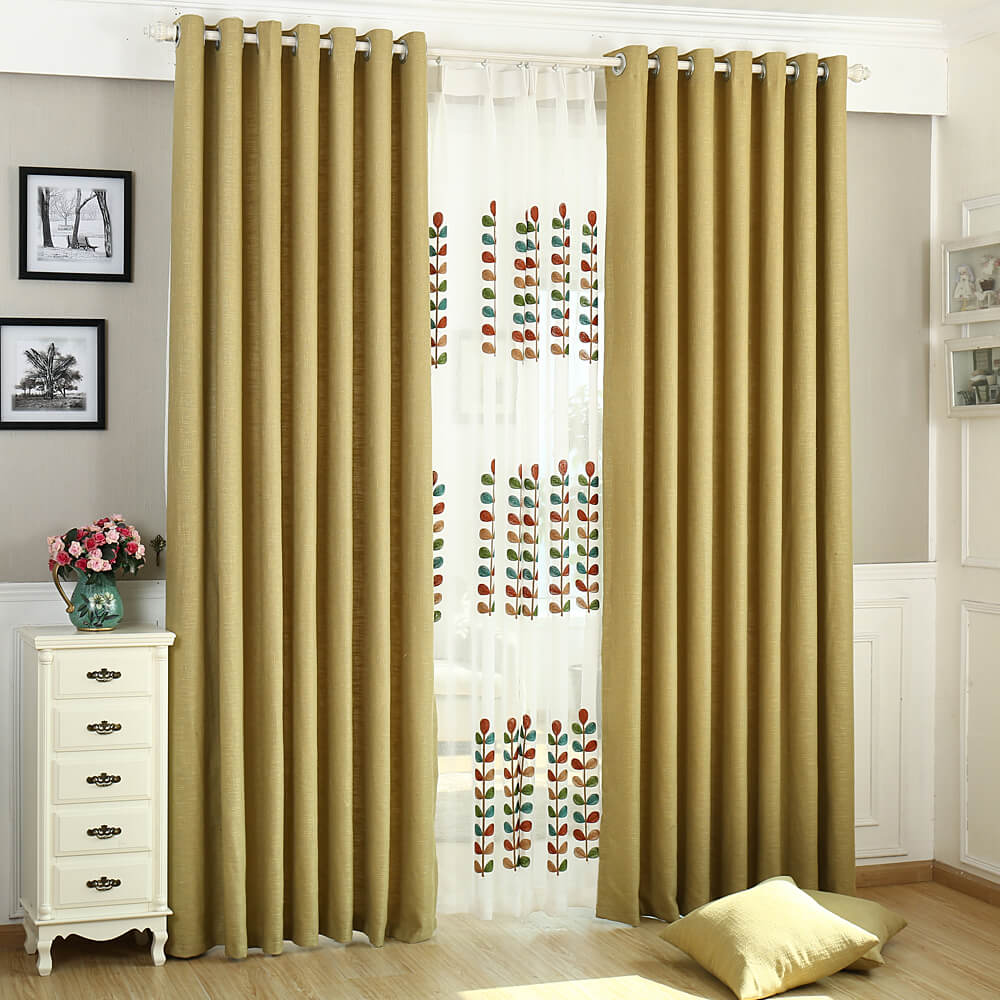 Solid Ginger Yellow Curtains Grommet Top Drapes for Bedroom Set of 2 Panels - Anady Top Space Design